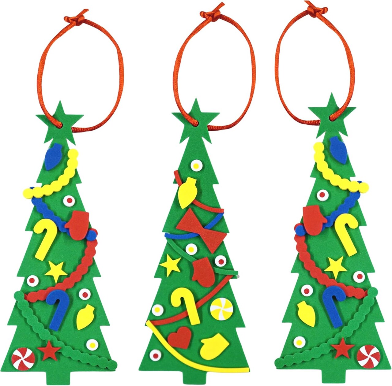 4E's Novelty 24 Pack Christmas Tree Ornament Craft Kit for Kids, 516Pcs Self-Adhesive Foam Stickers, Individually Wrapped Holiday DIY Art Project for Toddlers, Classroom Activities, Winter Crafts for Kids